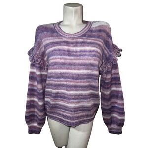 New Olivia Sky Purple Striped Fringe Shoulder Crew Neck Sweater 3215C NWT Size L